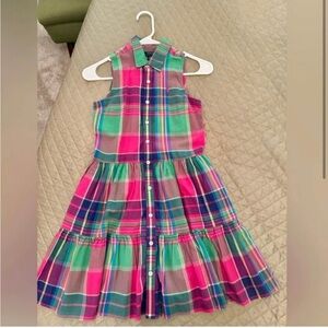 Ralph Lauren Pink & Green Plaid Sleeveless Cotton Dress